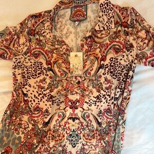 Johnny Was Multicolor Paisley and Floral Blouse
